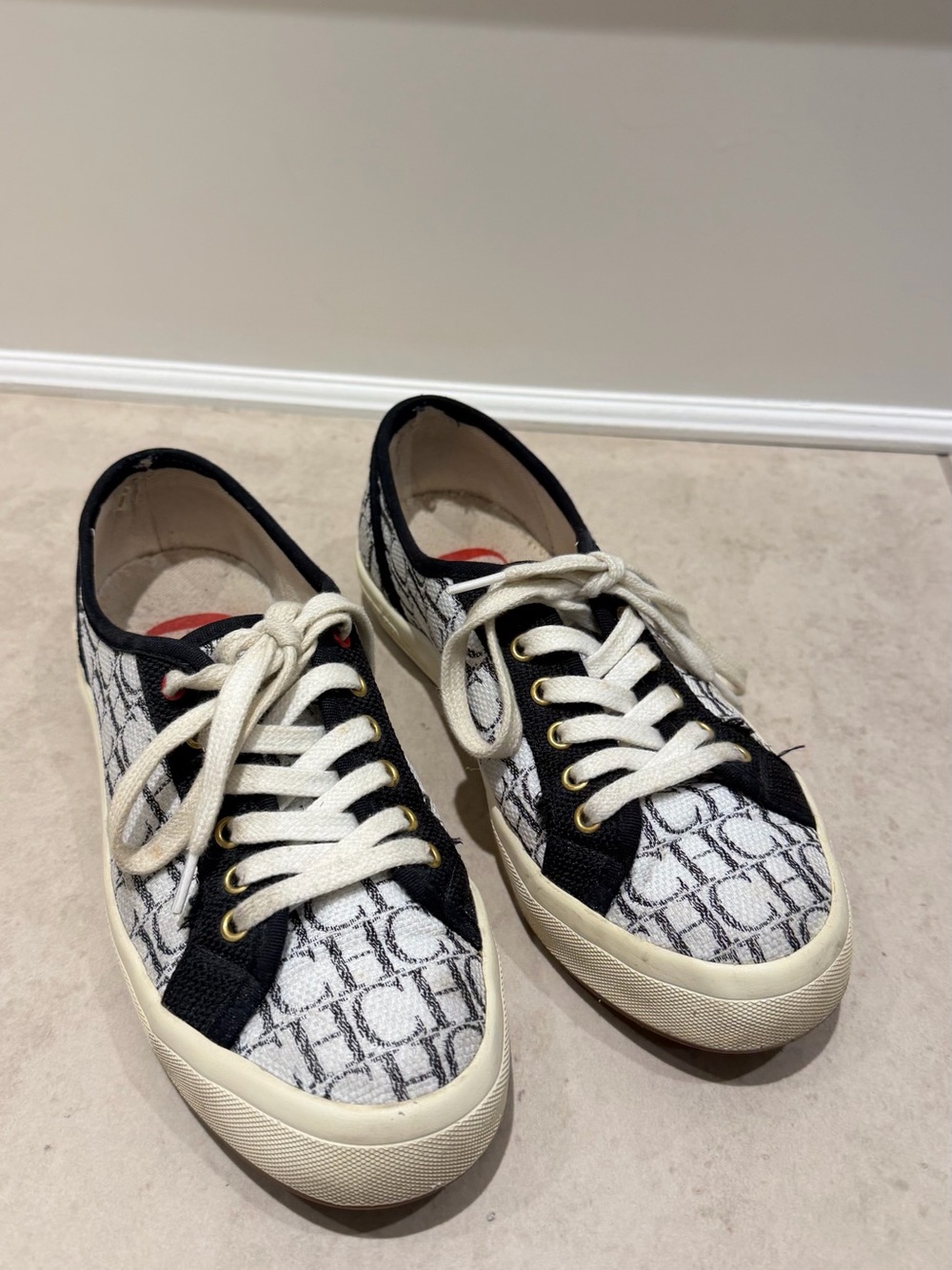 Carolina Herrera Black and White Monogram Low-Top Sneakers
